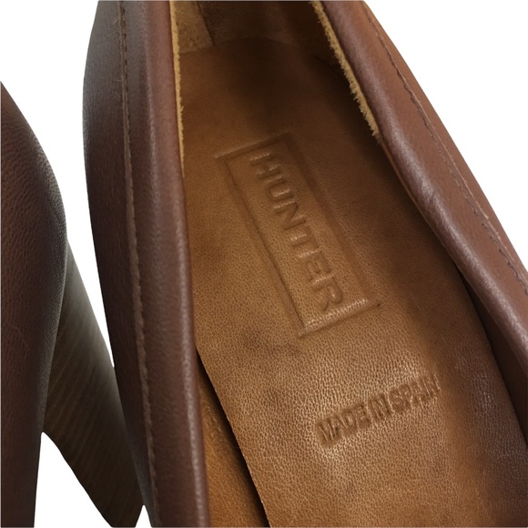 Hunter Made In Spain Leather Stacked Block Heel Platform Pump Heels Size 6.5 - Picture 7 of 9
